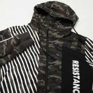 Krome Hoodie Mens Medium Camo Stripe Zip Longline Streetwear Resistance Anarchy